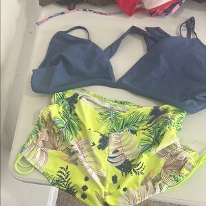 Tropical Print Swim Set in Blue and Yellow